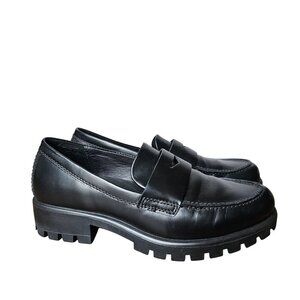 Ecco Modtray Penny Leather Black Chunky Loafers Lugged Rubber Women's EU37/US6.5